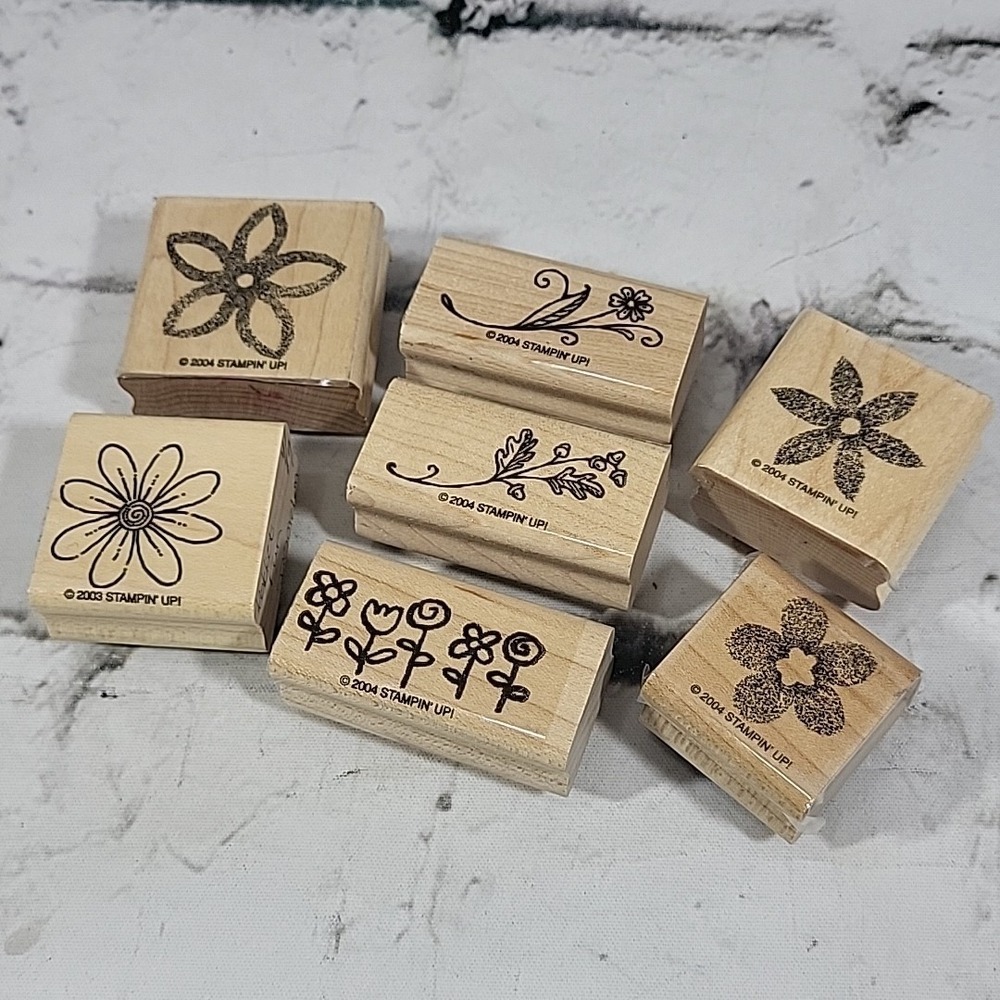 Vintage Stampin Up! Flower Stamps Daisy Doodles Lot Of 7 Mounted Crafts